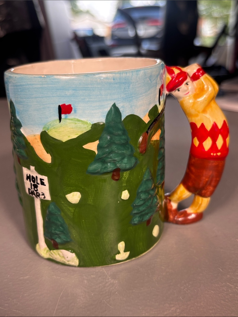 Vintage 1996 Galerie 3D Figural Golfer Golf Mug Hole 18 Par 3